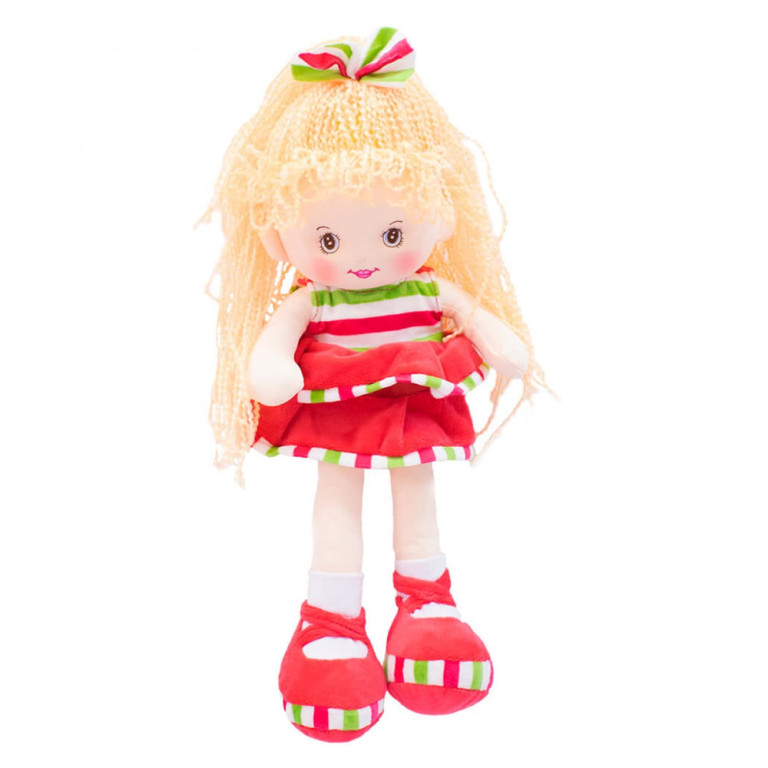 Boneca de Pano com Vestido Listrado Vermelho 37 cm 1